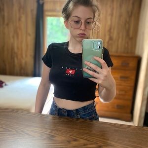 Brandy Melville- Black “Suisse” Crop Top